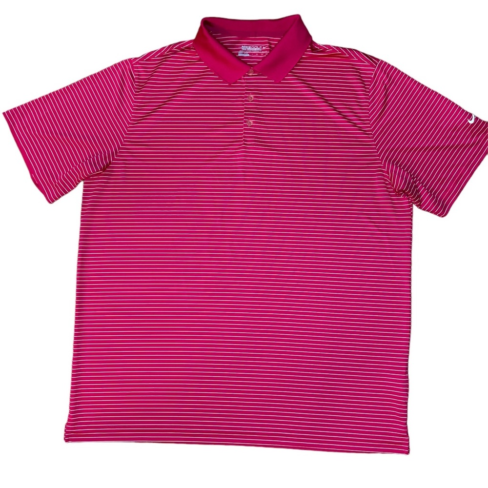 Nike Men’s XXL Pink Short Sleeve Golf Tour Performance Dri-Fit Polo Arm‎ Logo